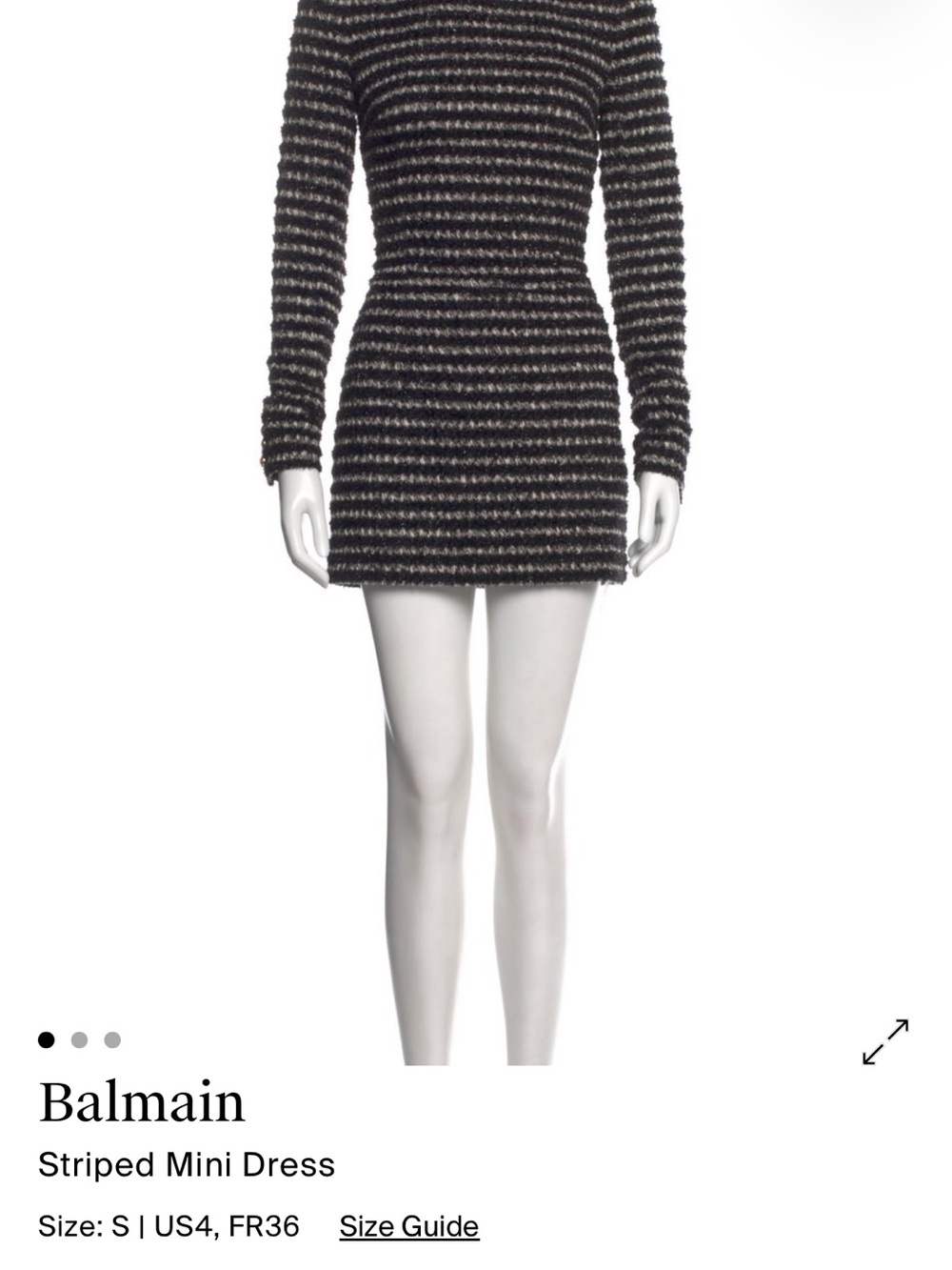 Balmain Black and Gray Horizontal Stripe Long-Sleeve Mini Dress